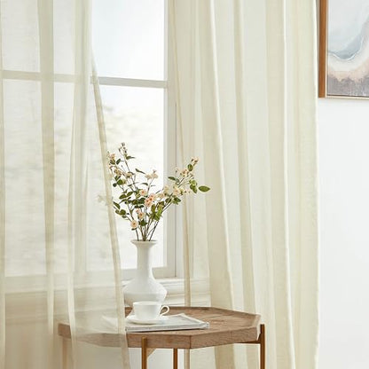 HLC.ME Semi Sheer Grommet Window Curtains, 2 Panels, 54x72 Inch, Beige - color: Beige, size: 54"W x 72"L (Pack of 2)