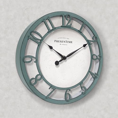 Presentime 10" Farmhouse Series Wall Clock - color: Aged Teal Finish, size: 10 inch