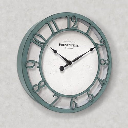 Presentime 10" Farmhouse Series Wall Clock - color: Aged Teal Finish, size: 10 inch
