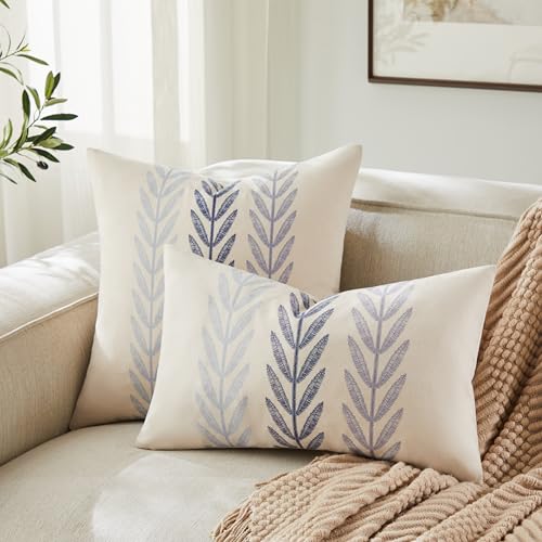 Farmhouse Leaves Throw Pillow Covers Set of 2, 18x18in Mixed Blue - color: Mixed Blue, size: 18" x 18" (Pack of 2)