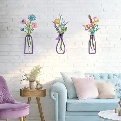 Embewhis Wall Decor Metal Flowers 3pcs, Rustic Farmhouse Flower Sculptures, 13.7" Wall Art Decor, Drill-Free Install Option for Living Room, Kitchen, Bedroom & Bathroom - size: N