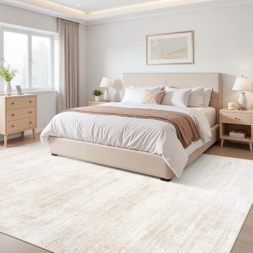 Tosuoka Area Rugs 9x12 Living Room, Washable Abstract Large Rug Beige - color: Beige/Cream, size: 9' x 12' (Rectangular)