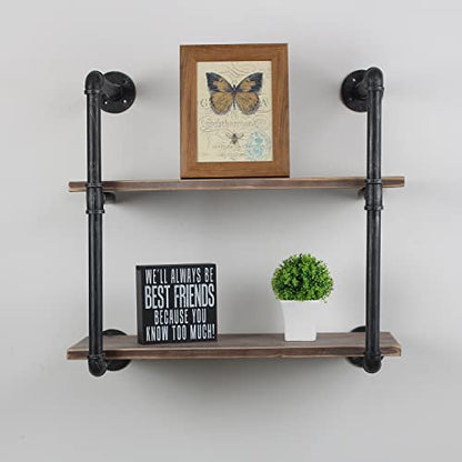 MBQQ Industrial Pipe Shelving Wall Mounted,24in Rustic Metal Floating Shelves,Steampunk Real Wood Book Shelves,Wall Shelf Unit Bookshelf Hanging Wall Shelves,Farmhouse Kitchen Bar Shelving(2 Tier) - color: 2-layer, size: 24in