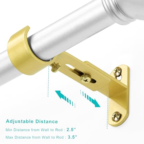 Adjustable Curtain Rod Brackets, Metal Window Drapery Rod Hanger Holders Hooks for 1 inch Rods (Warm Gold, Set of 2) (Pack of 2) - color: Warm Gold, size: Set of 2 (Pack of 2)