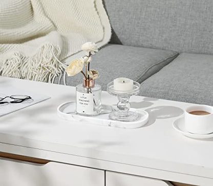 Luxspire 10" Oval Bathroom Tray for Countertop Organizer, Gravel White - color: F - Marble White, style: Small