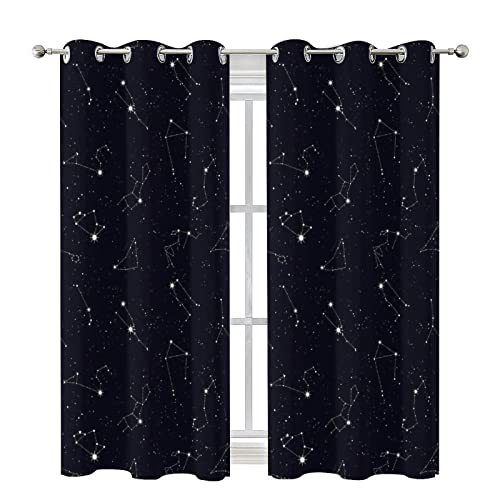 Constellation Curtains for Bedroom - Abstract Modern Art Black Galaxy White Constellation Symbol Pattern Window Drapes,Energy Saving Blackout Grommet Curtains 2 Panels 45L x 21W - color: Constellation, size: 42"W x 45"L (Pack of 1)
