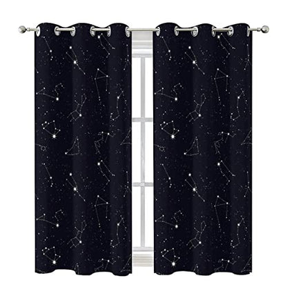 Constellation Curtains for Bedroom - Abstract Modern Art Black Galaxy White Constellation Symbol Pattern Window Drapes,Energy Saving Blackout Grommet Curtains 2 Panels 45L x 21W - color: Constellation, size: 42"W x 45"L (Pack of 1)