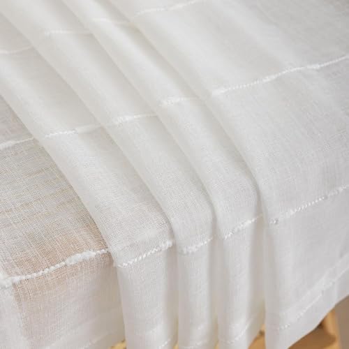 YJ YANJUN White Striped Sheer Curtains 108 Inch Long, Boho Window Panels - color: White, size: 52"W x 108"L (Pack of 2)