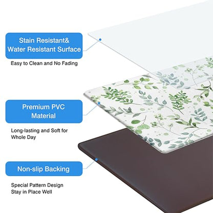 Kitchen Rugs for Floor 2 Pcs Memory Foam Padded Anti Fatigue Kitchen Mat - color: Sage