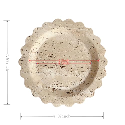 Travertine Marble Tray Round Scalloped Tray Small Serving Platter for Counter, Bathroom, Kitchen, Nightstand, Jewelry Ring Dish Holder (Beige Travertine) - color: Beige Travertine