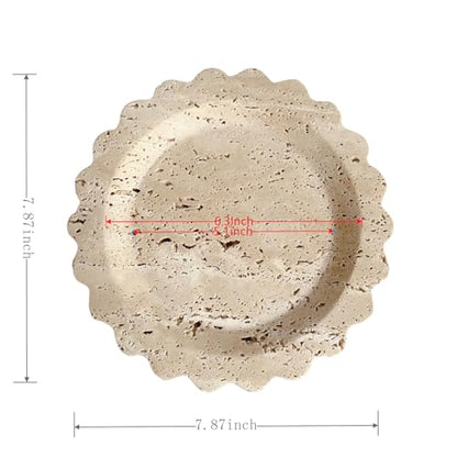 Travertine Marble Tray Round Scalloped Tray Small Serving Platter for Counter, Bathroom, Kitchen, Nightstand, Jewelry Ring Dish Holder (Beige Travertine) - color: Beige Travertine