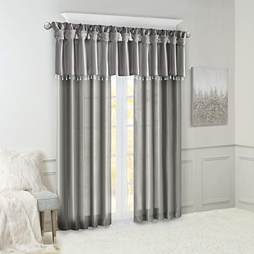 Madison Park Faux Silk Valances for Windows with Beads, 50x26 Charcoal - color: Charcoal, size: 50"W x 26"L (Pack of 1), style: Valance