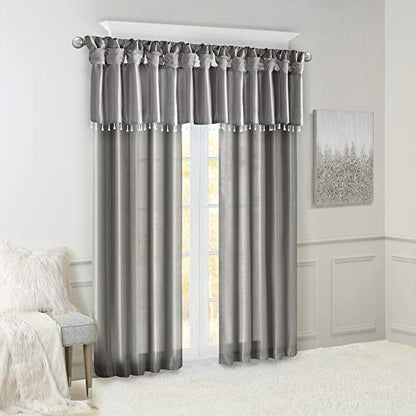 Madison Park Faux Silk Valances for Windows with Beads, 50x26 Charcoal - color: Charcoal, size: 50"W x 26"L (Pack of 1), style: Valance