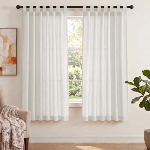 PrinceDeco Linen Semi Sheer Curtains for Living Room, 52x63 inch, Off White - color: Off White, size: 52"W x 63"L (Pack of 2)