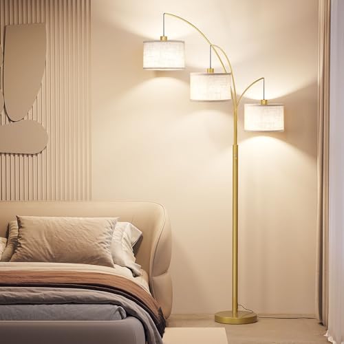 SUNMORY 3 Lights Floor Lamps for Living Room，78" Tall Arc Standing Lamp - color: Gold (Rotary Switch)