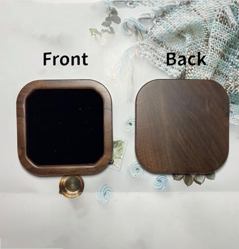 Wooden Jewelry Tray Small Trinket Dish with Velvet Surface Rings Earrings Dish Necklaces Bracelet Organizer Display Tray for Dresser Drawer Tabletop Birthday Gift(Square) - size: Square-Walnut