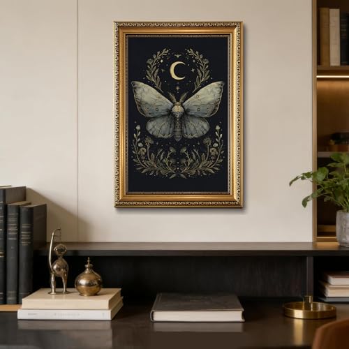 Vintage Gold Framed Butterfly Wall Art Academia Gothic Moths Wall Decor - color: butterfly, size: 24"L x 16"W