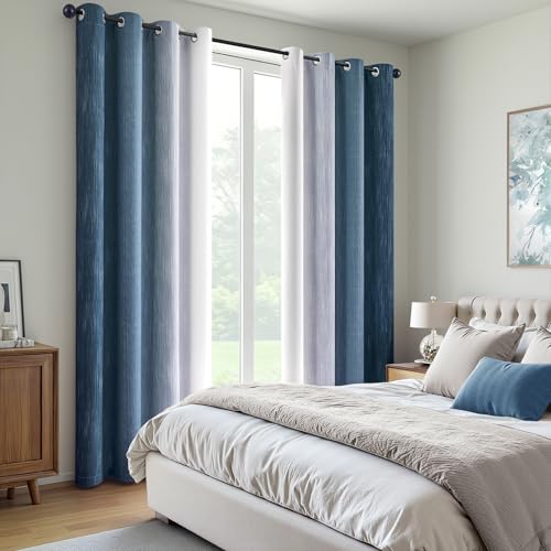 MIULEE Royal Blue and Greyish White Ombre Blackout Curtains 52Wx96L - color: Dark Blue and Greyish White, size: 52"W x 96"L (Pack of 2)