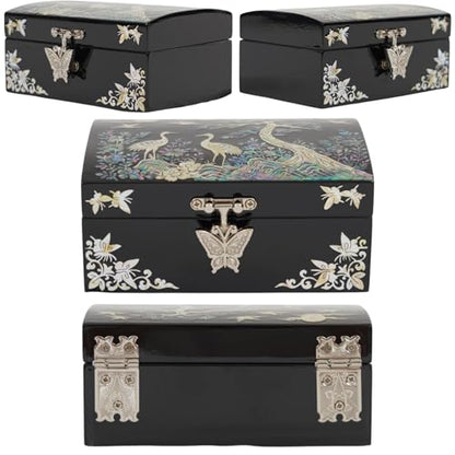 February Mountain Mother of Pearl Small Jewelry Ring Box - Gifts for best friends women, Thank you gifts, mom birthday gifts, Friendship Women Gifts Trinkets Keepsake Treasure box (Black-Crane) - color: Black-Crane