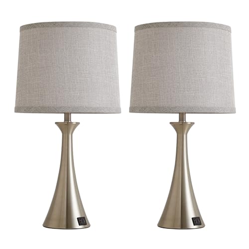 Touch Table Lamps Set of 2, 21" Bedside Lamps with USB C+A, Silver - color: Silver 2pcs