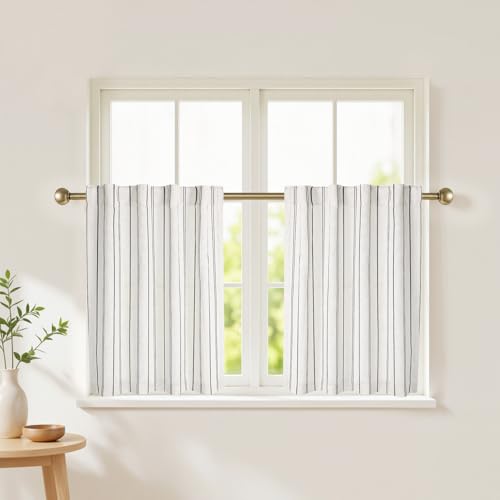 Black Striped Kitchen Curtains,Light Filtering,2 Panels,26x24 - color: Black, size: 26"W x 24"L (Pack of 2)
