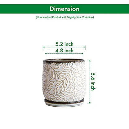 D'vine Dev Embossed Leaves Ceramic Planter, 5 in, Smoked White, 27-A-V-1 - color: Smoked White, size: 5 Inch