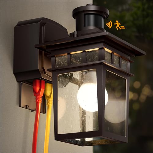 Porch Light with GFCI Outlet, Motion Sensor Outdoor Lights Bronze | Dusk to Dawn,Anti-Rust Waterproof Aluminum Construction,3-Mode Outside Lights Sconce for House Front Door Patio Garage - color: Bronze, size: 1-Pack-Motion Sensor