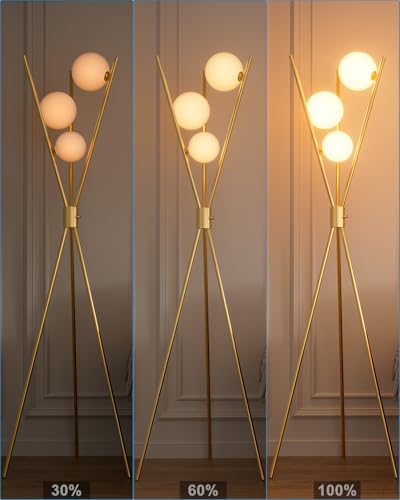 Lightdot Gold Tripod Floor Lamp Stepless Dimmable Globe Floor Lamp Modern - color: Gold-79A