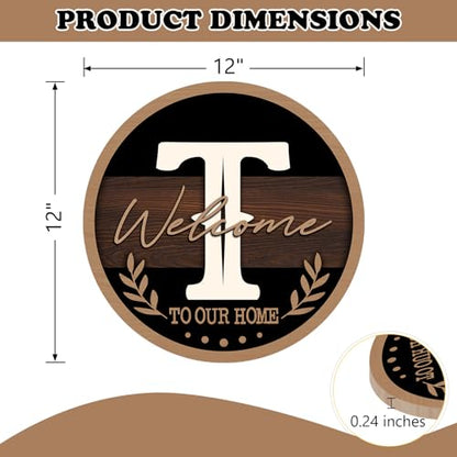 Monogram Letter T Front Door Sign, Welcome to Our Home Family Last - color: T