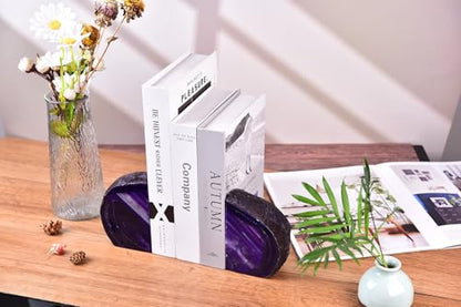 AMOYSTONE Purple Agate Bookends Book Stoppers for Living Room Shelves - color: Purple, size: 6-7 Pounds