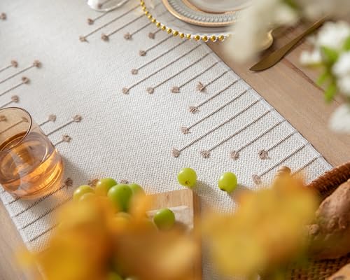 Caflife Taupe Beige Cotton Linen Rustic Boho Table Runner 13 x 72 Inch Long - color: Taupe Beige, size: 13x72Inch