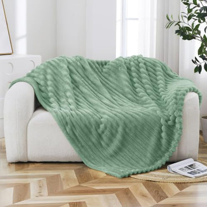 Taliska Ribbed Fleece Throw Blanket for Bed, Sage Green, 90"x90" - color: Sage Green, size: Throw(90"x90")
