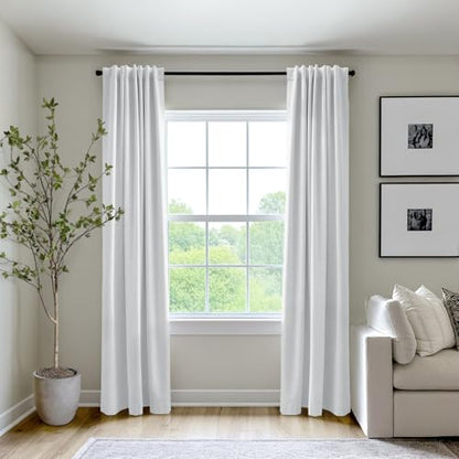 100% Blackout Shield Linen Textured Total Blackout Curtains 84 Inches Long - color: Alba | Bright White, size: 50"W x 84"L (Pack of 2)