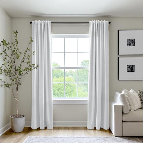 100% Blackout Shield Linen Textured Total Blackout Curtains 96 Inches Long - color: Alba | Bright White, size: 50"W x 96"L (Pack of 2)