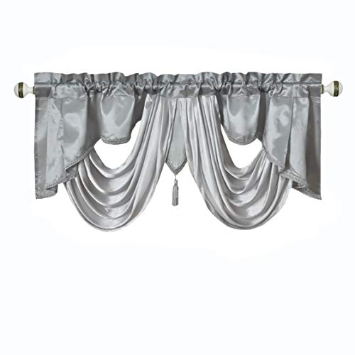 GOHD Valarie Fancy Window Valance 54"x18"with Soft Satin Swag.Grey - color: Grey, size: 54"W x 18"L (Pack of 1)