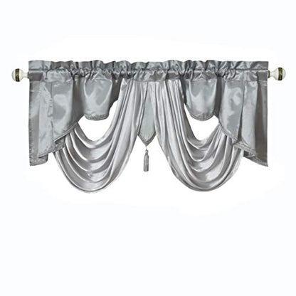 GOHD Valarie Fancy Window Valance 54"x18"with Soft Satin Swag.Grey - color: Grey, size: 54"W x 18"L (Pack of 1)