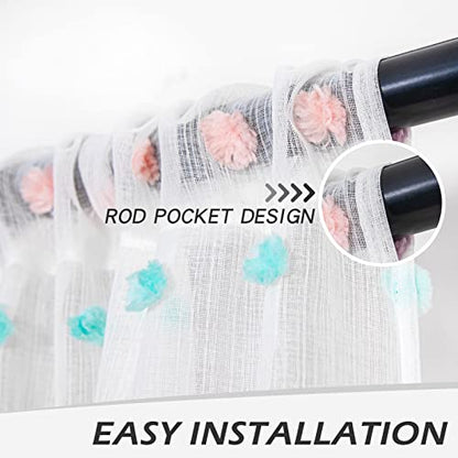 MYSKY HOME Rainbow Pom Pom Sheer Curtains for Small Windows 45 Inch Pack-2 - color: Rainbow Pom Pom, size: 50"W x 45"L (Pack of 2)