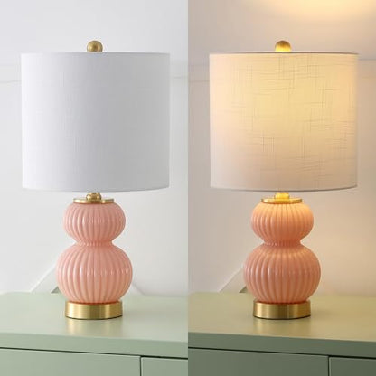 JONATHAN Y Daphne Ribbed Gourd Metal/Glass Table Lamp 20", Pink - color: Pink
