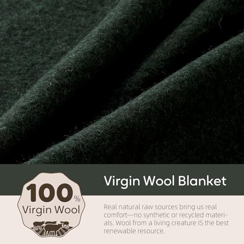 Molithe 100% Wool Blanket, 62" x 48", Warm, Thick, Military, Camping Gear - color: Olive, size: Medium