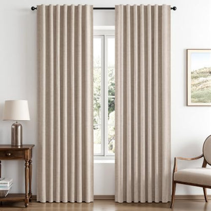 MIULEE 100% Blackout Linen Curtains for Bedroom 42 x 90 Inch Beige 2 Panels - color: Beige, size: 42"W x 90"L (Pack of 2)