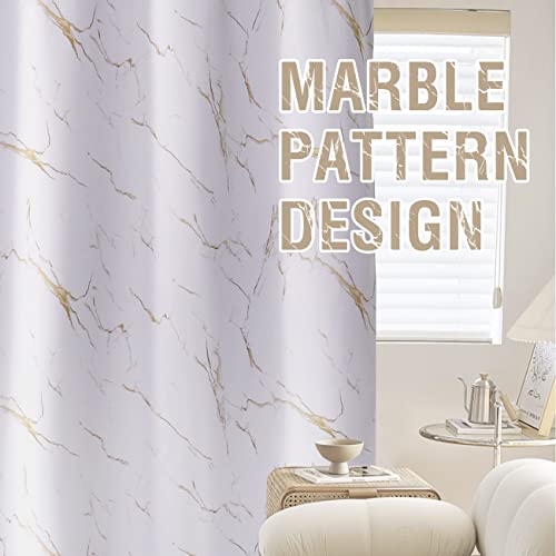 H.VERSAILTEX 100% Blackout Curtains 84 inch Length 2 Panels Set Marble Designs Printed Drapes Thermal Curtains for Bedroom with Black Liner Sound Proof Curtains, Gold - color: Marble- Gold, size: 52"W x 84"L (Pack of 2)