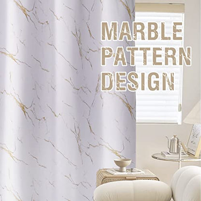 H.VERSAILTEX 100% Blackout Curtains 84 inch Length 2 Panels Set Marble Designs Printed Drapes Thermal Curtains for Bedroom with Black Liner Sound Proof Curtains, Gold - color: Marble- Gold, size: 52"W x 84"L (Pack of 2)