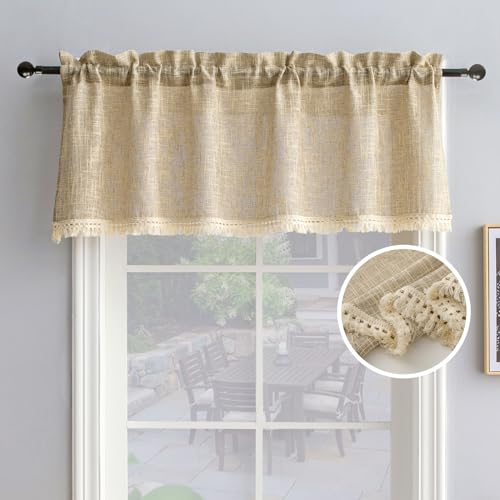 Beda Home Tassel Linen Textured Swag Curtain Valance, Taupe, 52 x 18 in - color: Taupe, size: 52"W x 18"L (Pack of 1)