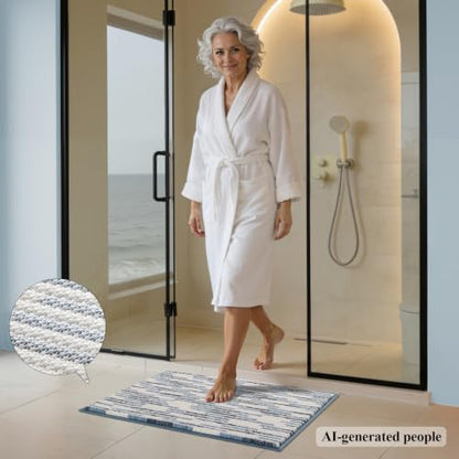 BSICPRO Bathroom Rugs Sets 2 Piece, Modern Bath Mat 20"x32"+16"x24", Blue - color: Blue and White, size: 20" x 32" Plus 16" x 24"
