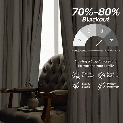 DriftAway Farmhouse Linen Stripe Blackout Curtains, W52xL102, Gray - color: G Gray Stripe, size: 52"W x 102"L (Pack of 2)