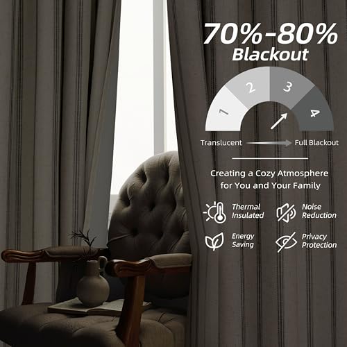 DriftAway Farmhouse Linen Stripe Blackout Curtains, W52xL120, Gray - color: G Gray Stripe, size: 52"W x 120"L (Pack of 2)