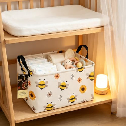 Rectangle Foldable Storage Basket Handles For Home, Bee - color: REC-Bee