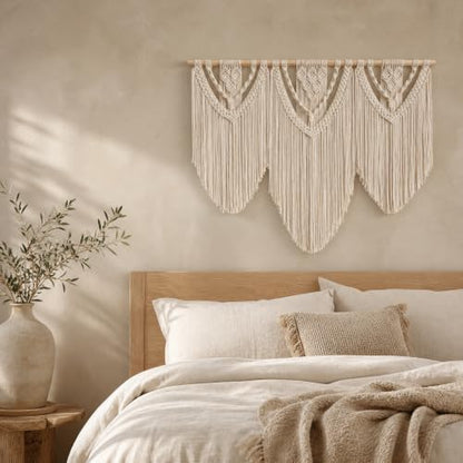 oiikain Large Macrame Wall Hanging, Boho Tapestry Wall Decor, 43 x 32 Inch - color: Beige Twelve Rhombus