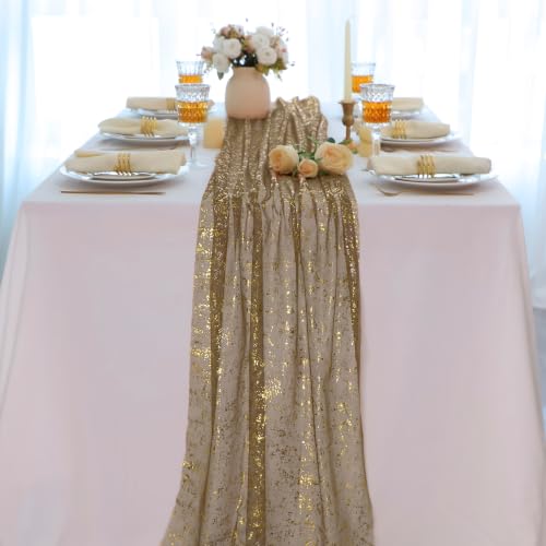 Snowkingdom 3Pcs 10Ft Coffee Gold Gauze Sheer Table Runner - color: Coffee Gold, size: 10FT/3Pcs
