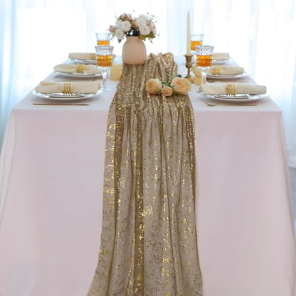 Snowkingdom 3Pcs 10Ft Coffee Gold Gauze Sheer Table Runner - color: Coffee Gold, size: 10FT/3Pcs